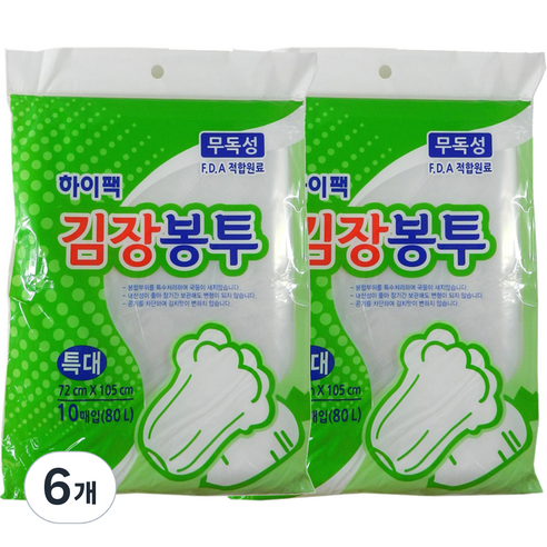 하이팩 김장봉투 특대 80L, 특대형(약20포기), 10개입, 6개