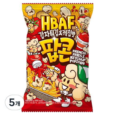 바프 감자튀김 앤 케첩맛 팝콘, 80g, 5개