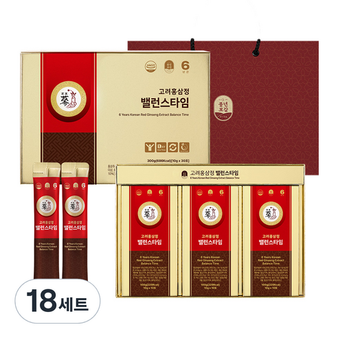 풍년보감 6년근 고려홍삼정 밸런스타임 홍삼스틱 선물세트 + 쇼핑백, 300g, 18세트