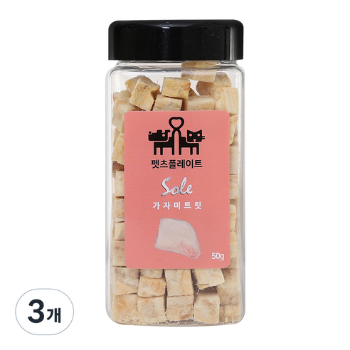 펫츠플레이트 반려동물 동결건조 트릿 간식, 가자미맛, 50g, 3개