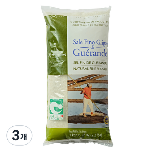 르 게랑드 토판 천일염 가는 소금 폴리백, 1kg, 3개