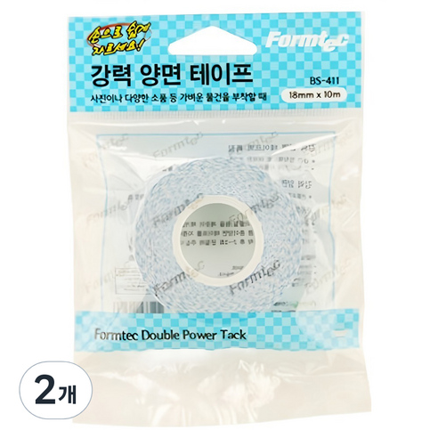 폼텍 강력부직포 양면테이프 18mm x 10m BS411, 투명, 2개