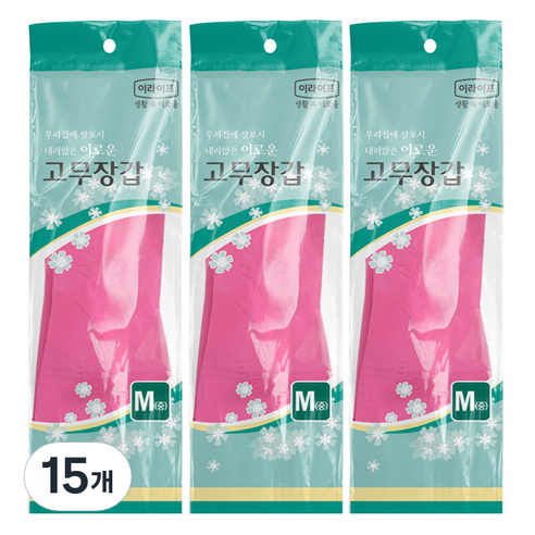 롯데이라이프 고무장갑, 핑크, 중(M), 15개