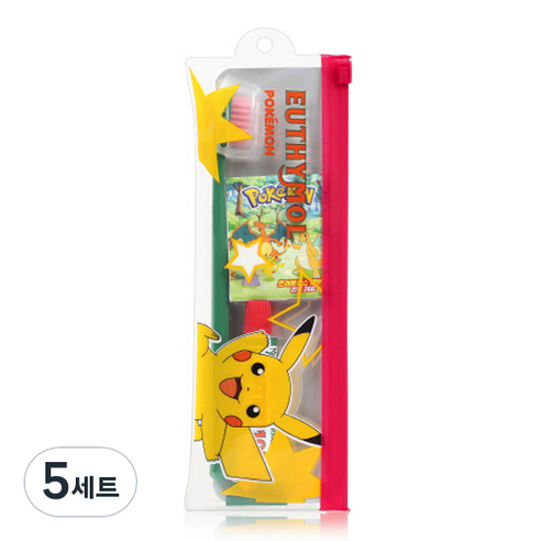 유시몰 포켓몬 칫솔 랜덤발송 + 치약 20g + 뱃지 랜덤발송 여행용 세트, 5세트