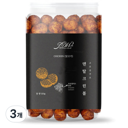 강아지 덴탈 크린 볼 간식, 닭고기, 120g, 3개
