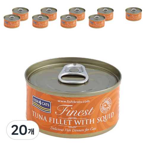 피쉬포캣 생후 3개월 이상 고양이 주식캔, 참치+오징어, 70g, 20개