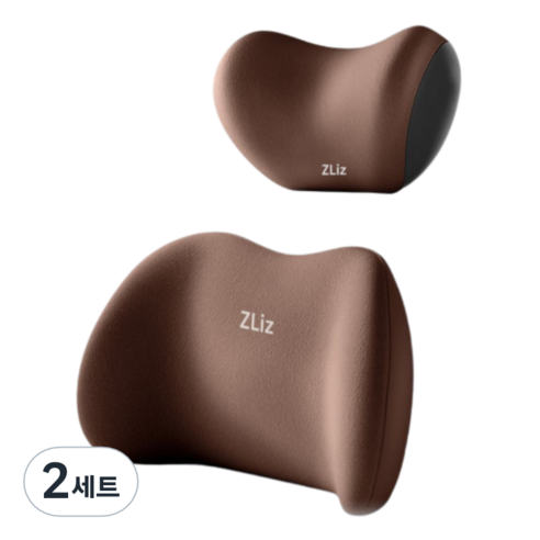 지리즈 차량용 메모리 커브 목쿠션 등쿠션 세트, 브라운, 2세트