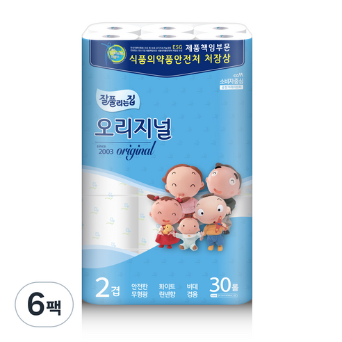 잘풀리는집 2겹 오리지널 화장지 35m, 30롤, 6개