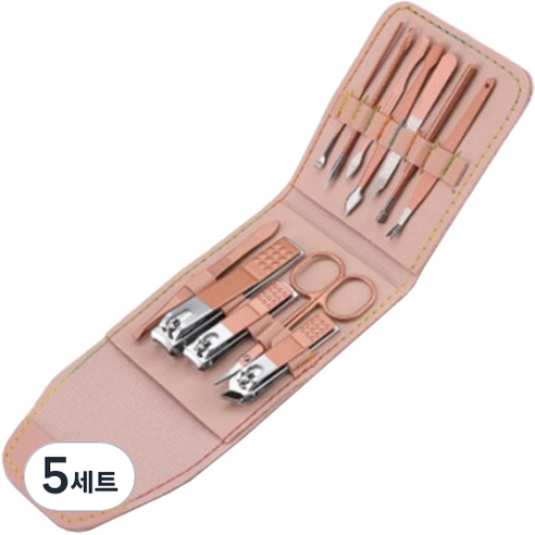 심사장홈 스테인리스 네일케어 손톱깎이 12종 파우치 세트, 5세트, 로즈골드