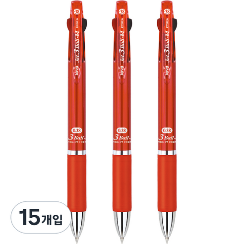 자바펜 제트3볼M 유성볼펜 0.38mm, 레드, 15개