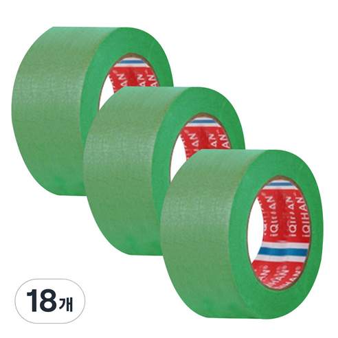 iQIHAN 칼라 마스킹 종이테이프 50mm x 15m, 그린, 18개