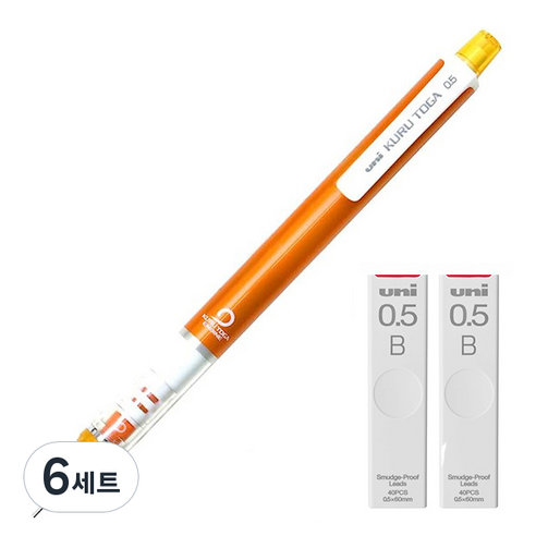 유니 쿠루토가 샤프 스탠다드 모델 오렌지 M5-450 + 쿠루토가 전용 샤프심 B 2p 세트, 0.5mm, 6세트