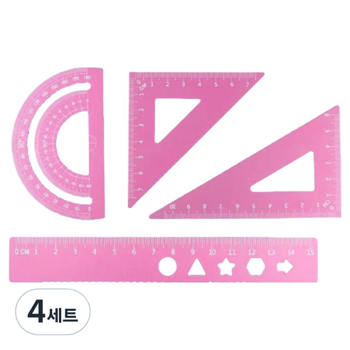 디엔오 스테인레스 삼각자 + 각도기 + 자 세트, 핑크, 4세트