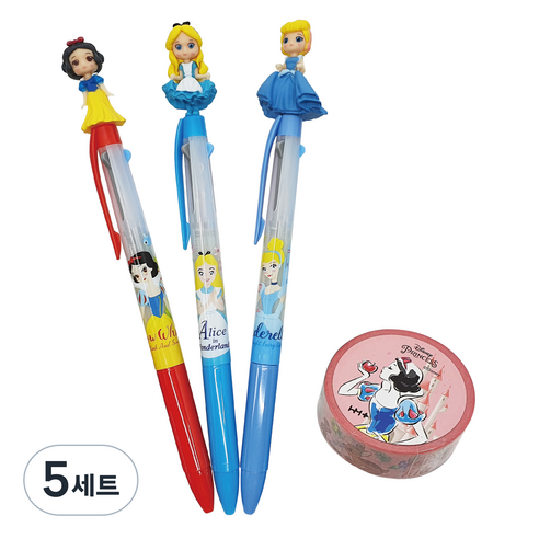 디즈니프린세스 3색 볼펜 0.5mm 3종 + 마스킹테이프 세트, C타입, 5세트
