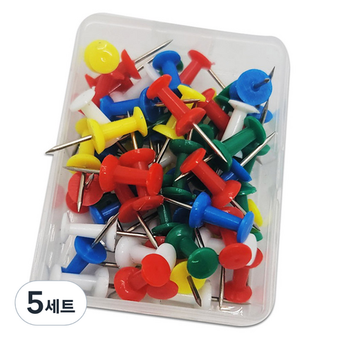 마다꾸미 컬러 투명 압정 랜덤발송 50p + 보관함 세트, 5세트