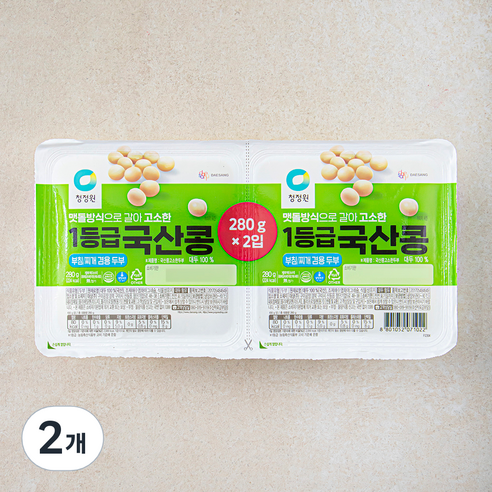 청정원 국내산 1등급 콩 부침 찌개 겸용 두부 2입, 560g, 2개