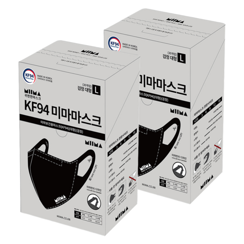 미마마스크 보건용 마스크 대형 KF94, 30개입, 2개, 검정