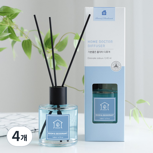 더허브샵 기분좋은 홈닥터 디퓨저, 방냄새&잡냄새제거, 140ml, 4개