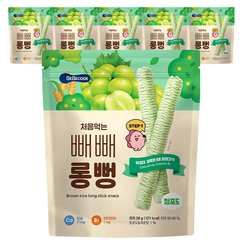 베베쿡 처음먹는 빼빼롱뻥 30g, 6개, 청포도