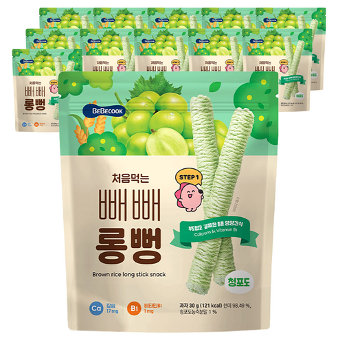 베베쿡 처음먹는 빼빼롱뻥 30g, 12개, 청포도