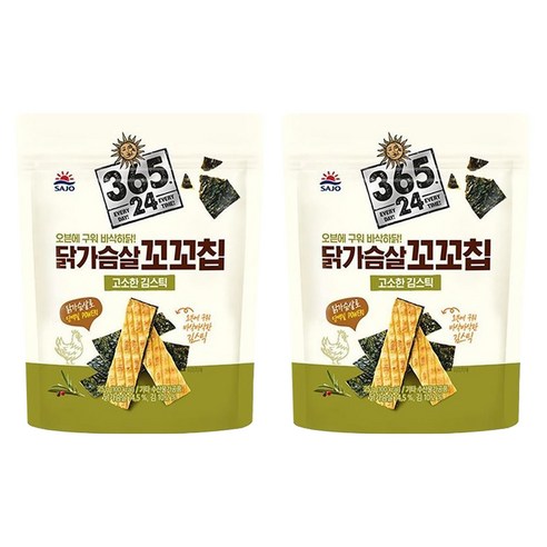 삼육오점이사 해표 365 24 닭가슴살 꼬꼬칩 고소한 김스틱, 25g, 2개