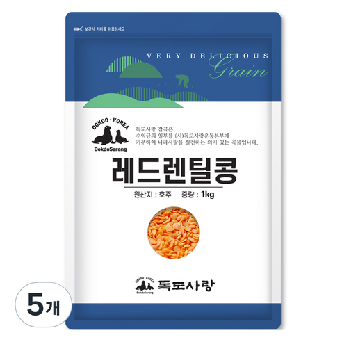 독도사랑 레드렌틸콩, 1kg, 5개