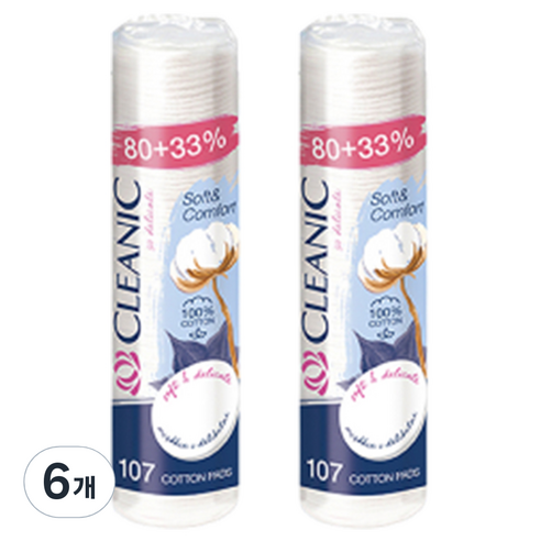 클레아닉 Pro Silk 소프트 앤 컴포트 화장솜, 107매입, 6개
