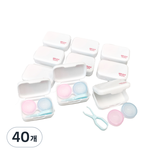 렌즈소녀 솜사탕 휴대용 소프트렌즈 케이스, 렌즈집게(블루), 40개