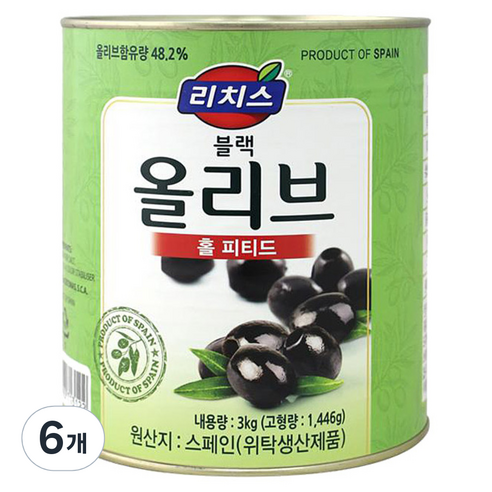 (주)동서 리치스 피티드 블랙 올리브 홀, 3kg, 6개
