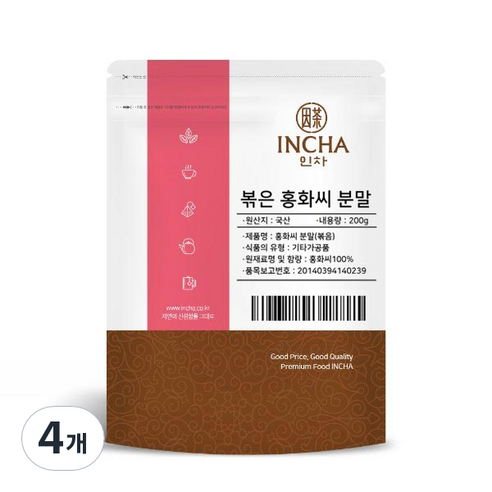인차 볶은 홍화씨 분말, 200g, 4개