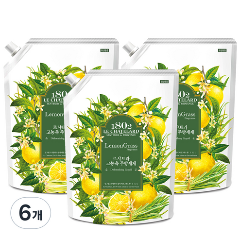 르샤트라1802 고농축 주방세제 리필 레몬그라스, 1.5L, 6개