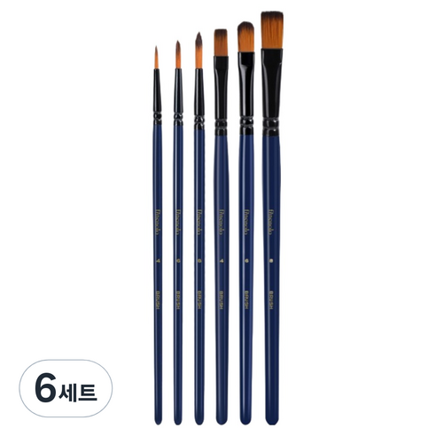 델리 파이놀로 수채화붓 6종 세트, 6세트, 4호(둥근붓, 평붓), 6호(둥근붓, 둥근 평붓), 8호(둥근붓, 평붓)