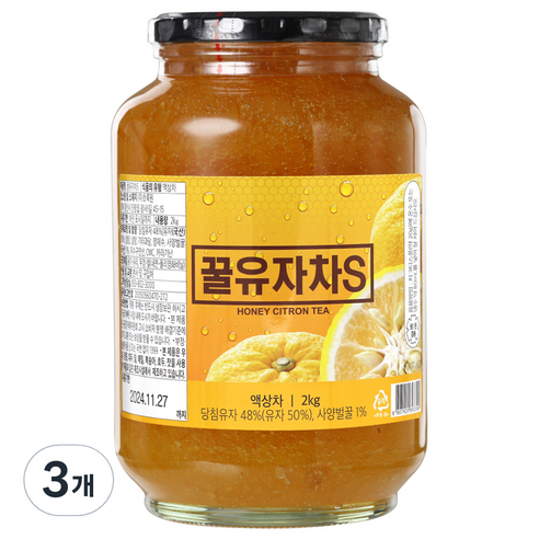 초록원 꿀유자차 S, 2kg, 3개