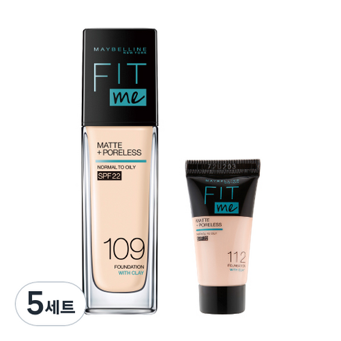 메이블린 핏미 파운데이션 30ml + 미니 파운데이션 5ml 세트, 본품(109 라이트 아이보리), 미니(랜덤발송), 5세트