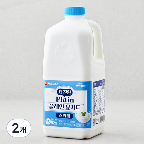 서울우유 더 진한 스위트 플레인 요거트, 1800ml, 2개