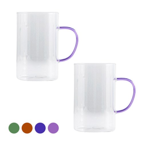 제이테이블 컬러핸들 내열유리 머그컵 560ml, 그린, 2개