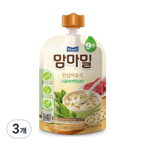 맘마밀 안심 이유식 9개월부터 100g, 100g, 시금치와 연근소고기, 3개