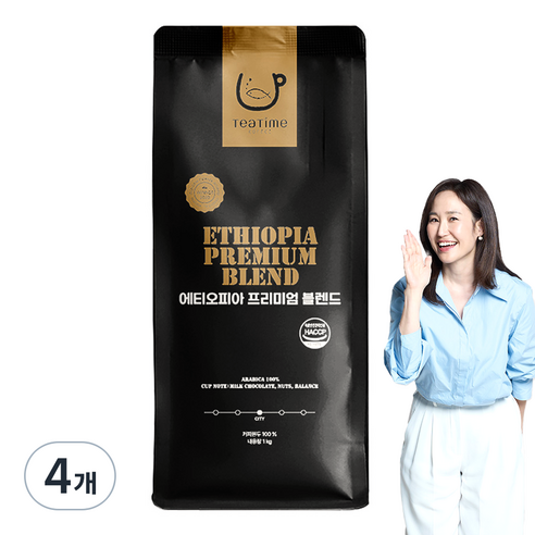 티타임 에티오피아 프리미엄 블렌드 원두커피, 4개, 1kg, 홀빈(분쇄안함)