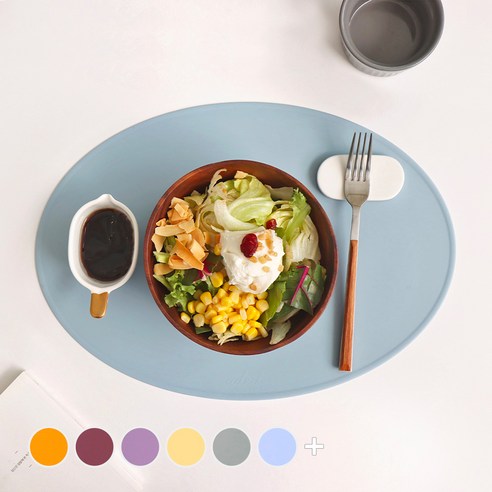 에이드엘 슬림 오발 실리콘 테이블매트 2p, 스카이블루, 383 x 269mm