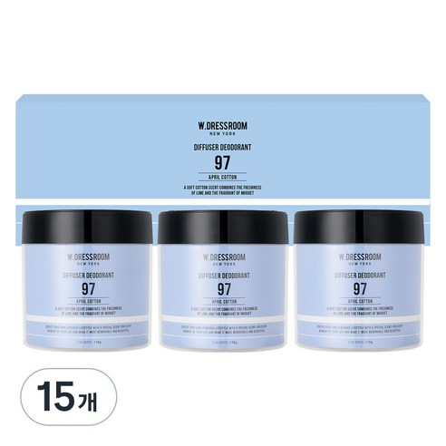 더블유드레스룸 No97 에이프릴 코튼 드레스&리빙 디퓨저 탈취제 본품, 110g, 15개