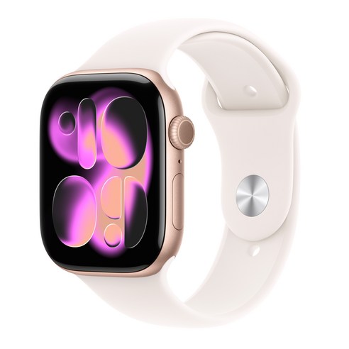 Apple 2025 애플워치 11, 로즈 골드, 46mm, GPS, 알루미늄,로즈 골드/라이트 블러시 스포츠 밴드, M/L