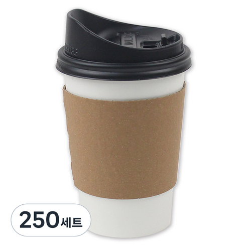 아이엔피 화이트 무지 종이컵 380ml + 롱개폐 뚜껑 + KP 홀더 세트, 250세트
