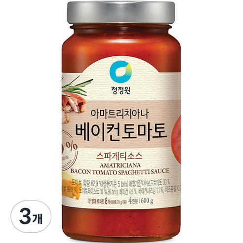 청정원 아마트리치아나 베이컨 토마토 스파게티소스, 600g, 3개 면/통조림/가공식품 Best Top5