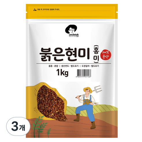 엉클탁 붉은현미, 3개, 1kg