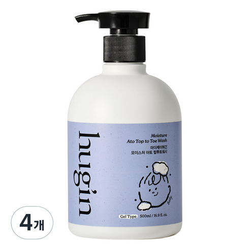 허긴 유아용 모이스처 아토 약산성 올인원 대용량 탑투토워시, 500ml, 4개
