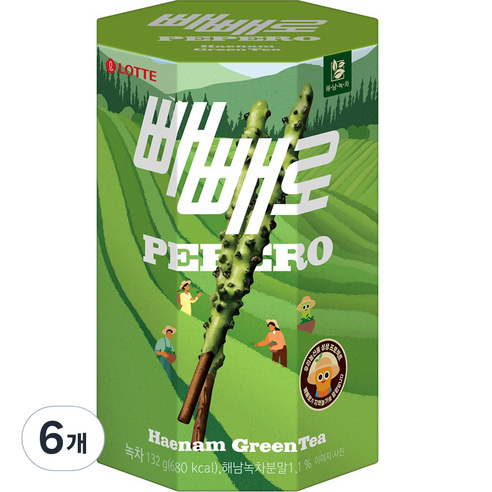빼빼로 녹차 4p, 132g, 6개