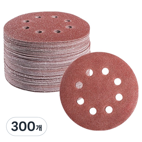 OON 원형 사포 샌딩 페이퍼 8홀 220방 125mm, 300개