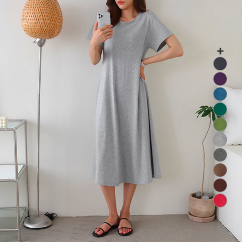 아이엠수 안나 라운드 반팔 롱원피스