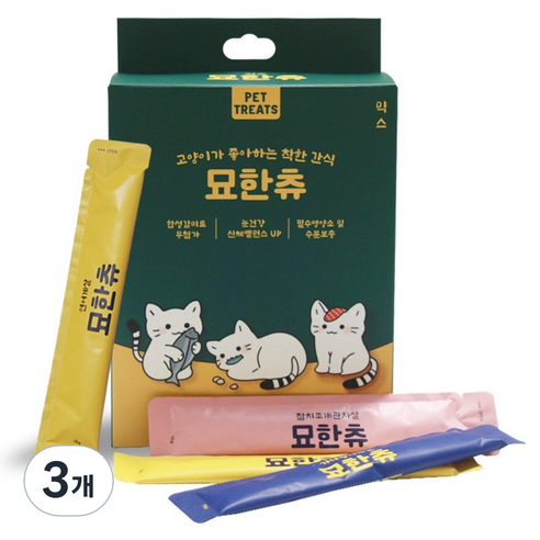 펫트리츠 고양이 묘한츄 대용량 간식 30p, 3개, 450g, 혼합맛(가다랑어게살/참치조개관자살/연어게살)