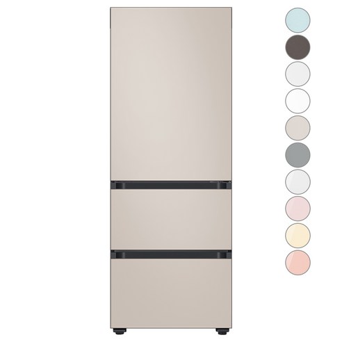 [색상선택형] 삼성전자 비스포크 김치플러스 3도어 키친핏 냉장고 313L 방문설치, 새틴베이지+새틴베이지, RQ33C74B1AP